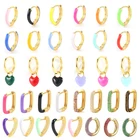 Серьги-кольца с эмалью, серебристые, конфетных цветов, U-образные