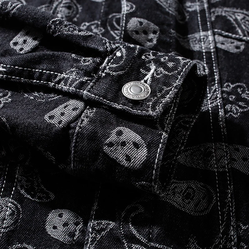 

Aolamegs Men Denim Jackets Cashew Flowers Casual Harajuku Men's Jacket Couple Retro Parkas Male High Street Streetwear All-match