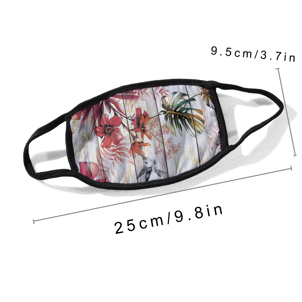 Cotton Dust Mask Vintage Wood Red Flowers Printed Face Warm Winter Dustproof Boys Girl Men Custom | Аксессуары для одежды
