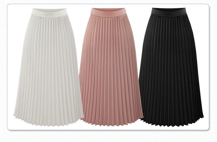 Spring 2019 Women Long pleated skirt Metallic Pleated Skirt Midi High Waist Elascity Casual Party N2038 | Женская одежда