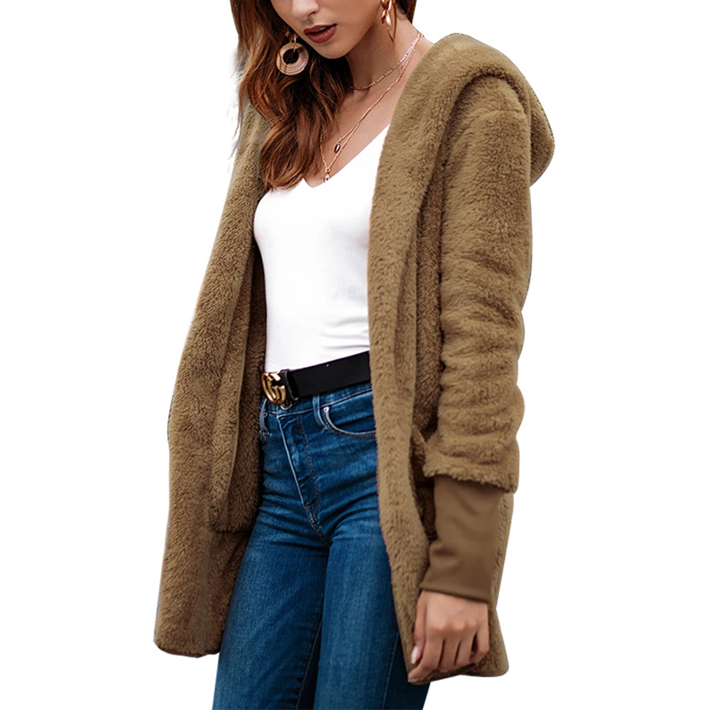 

Woman Faux Fur Hooded Slim Coat Women Long Sleeve Pockets Warm Fur Jacket Female Autumn Winter Coat Free Shipping