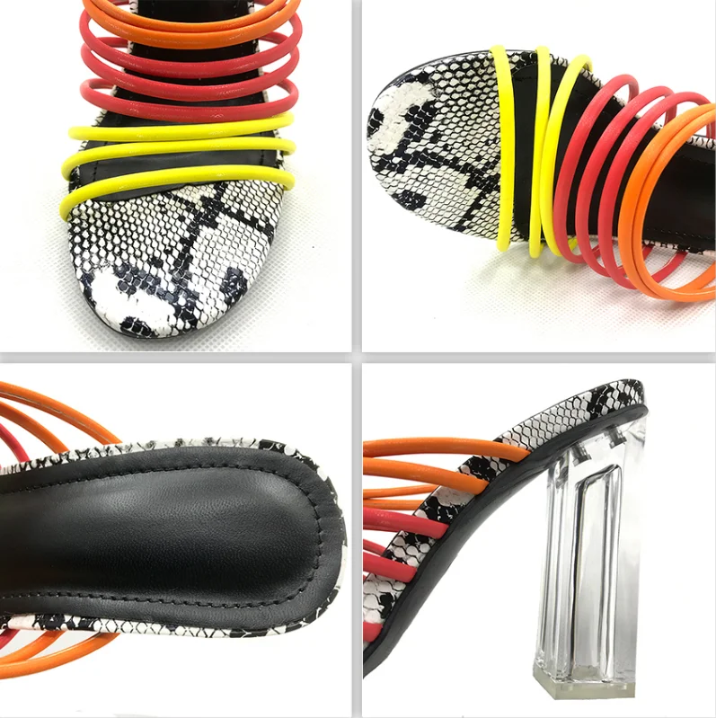 Новинка Пикантная разноцветная сандалии snake женская обувь Peep toe разноцветный