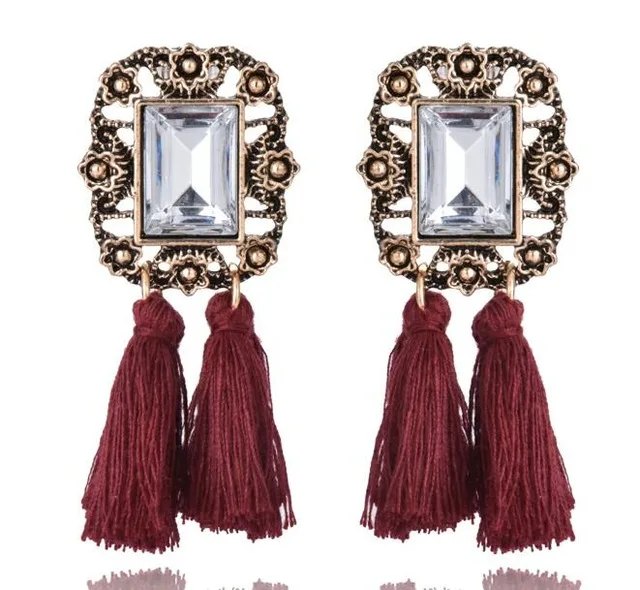 Ez50 wine red Богемные винтажные этнические серьги с кисточками, большие увеличенные цветные длинные висячие серьги с кристаллами для женщин, вечерние ювелирные изделия Oorbellen - Окраска металла: Ez50 wine red