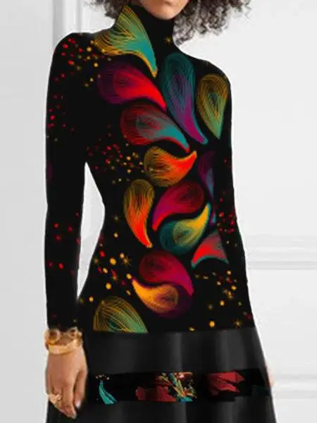 

Printed high neck long sleeve dress for women