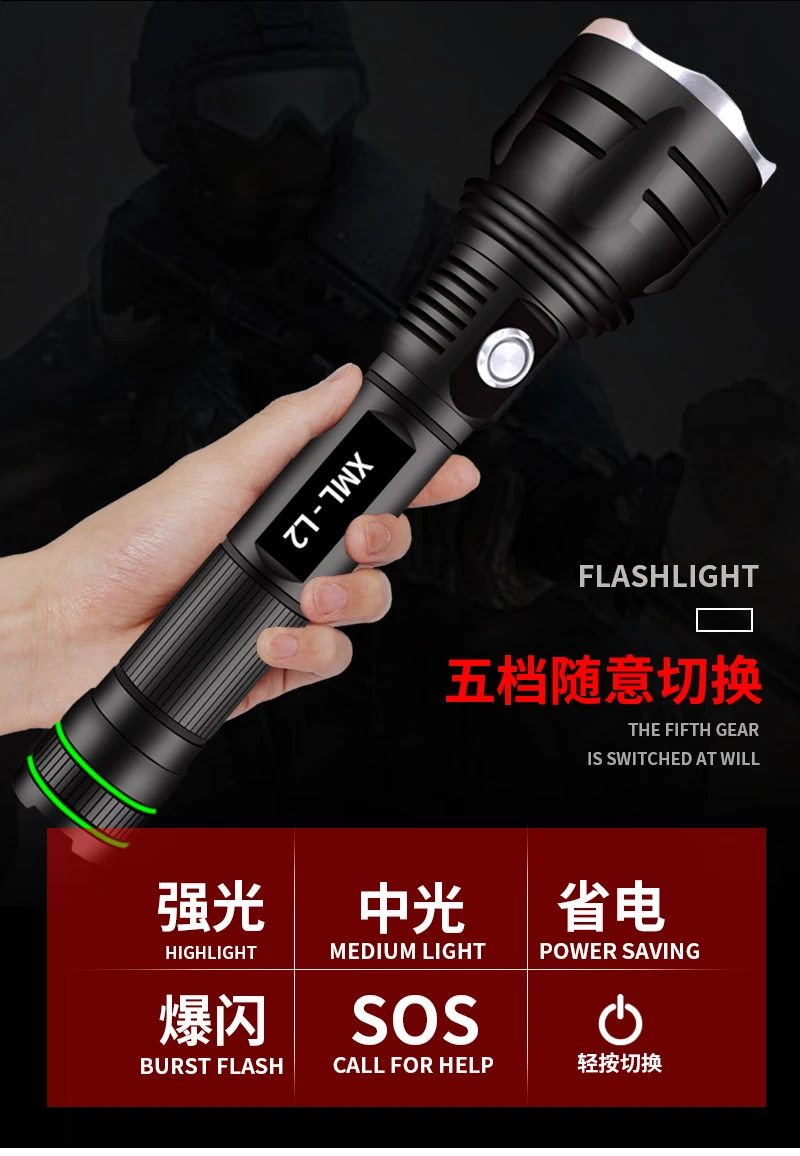 

Emergency Powerful Flashlight Rechargeable Portable High Power Flashlight Hunting Camping Zaklamp Outdoor Lighting DE50SD