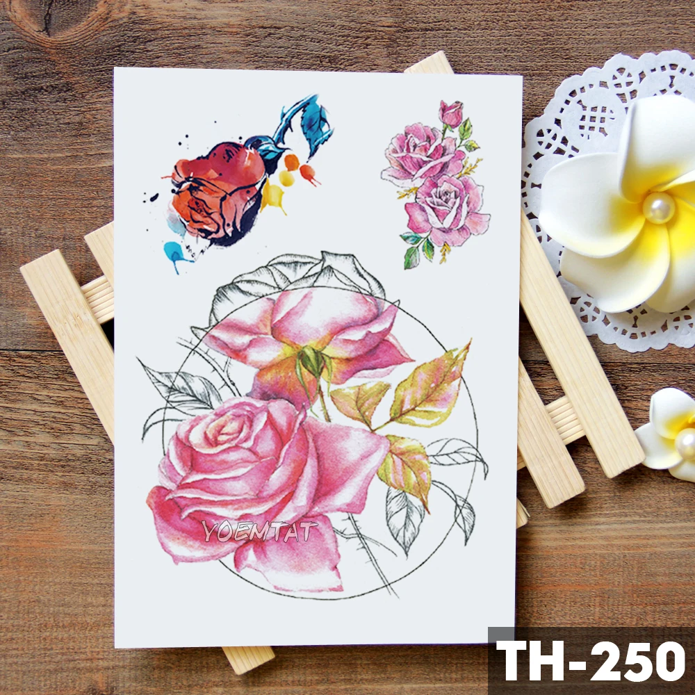 Акварельная треугольная геометрическая круглая Роза временная татуировка