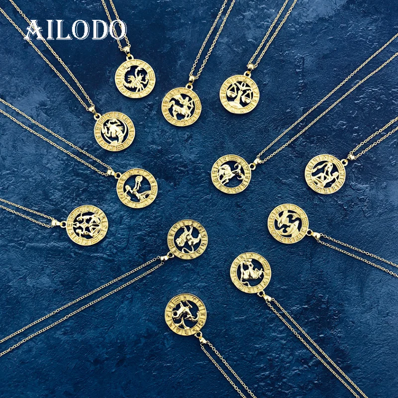 Ailodo 12 зодиака ожерелье с подвеской со знаком для женщин мужчин созвездий