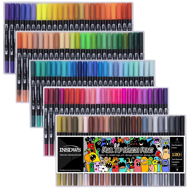 

120 Colors Dual Tip Brush Pens Fineliner Tip 0.4mm Brush Tip 1-2mm Art Marker Pens Set for Coloring Journal Calligraphy Drawing