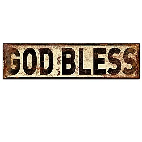 

Original Retro Design God Bless Tin Metal Signs Wall Art | Thick Tinplate Print Poster Wall Decoration for Garage