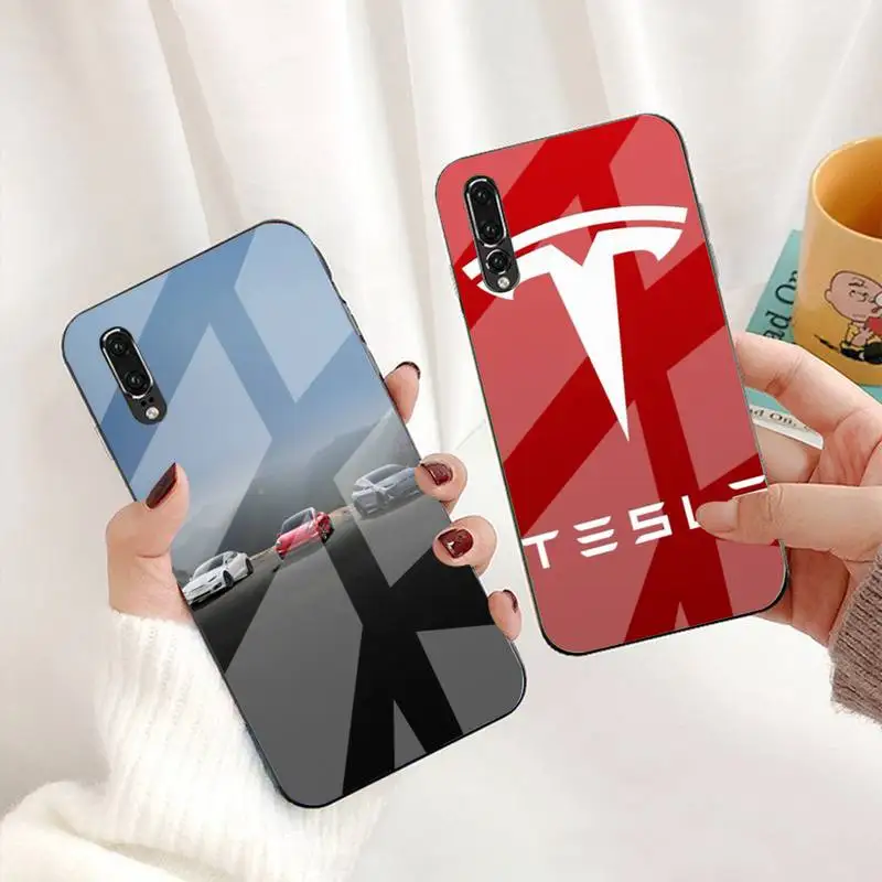 Tesla автомобильный чехол для телефона из закаленного стекла Huawei P9 10 Plus 20 Pro Mate9 20pro