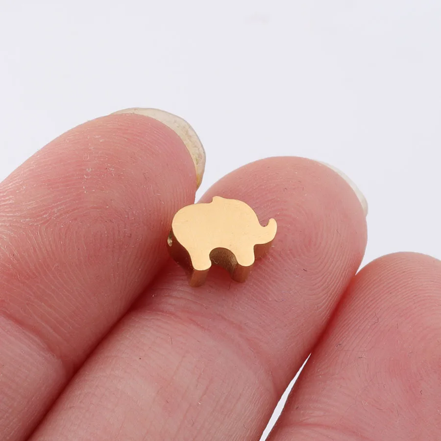 

Stainless Steel Mirror Finish Polished Small Beads 6*8mm Golden Steel Color Elephant Small Hole Bead 1.8mm