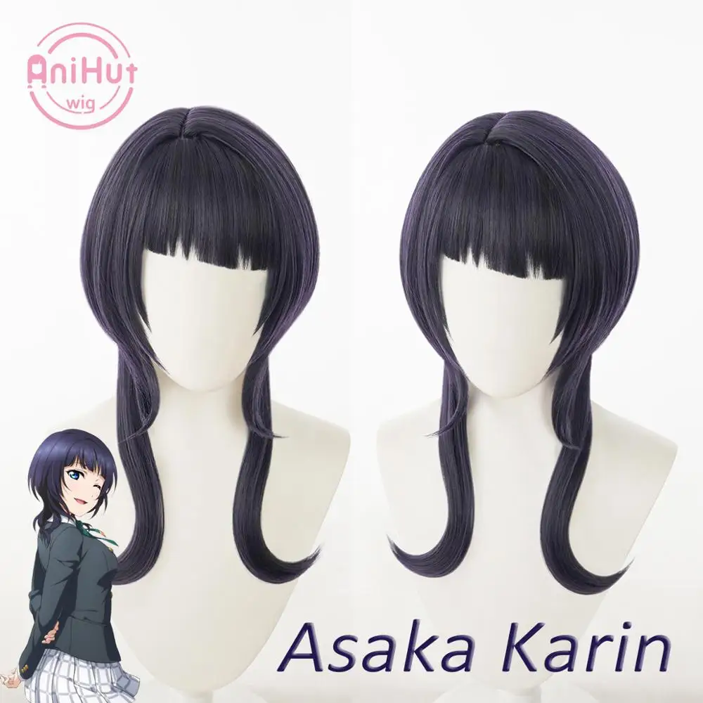 [Anihut】парик для косплея Asaka Karin проект идеальной мечты темно-фиолетовые волосы