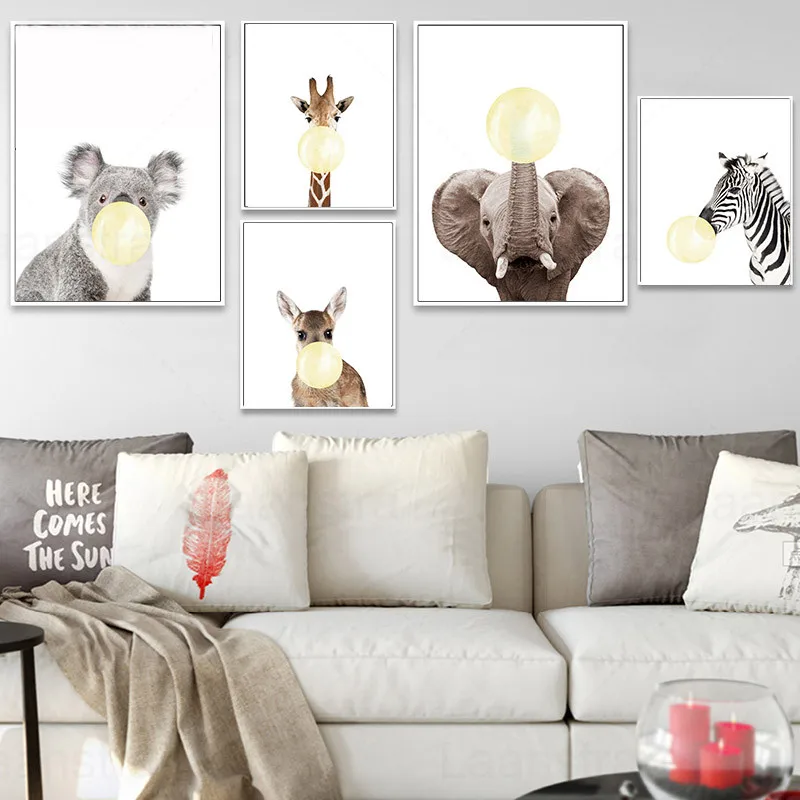 

Nordic Cartoon Poster Animal Atlas Wall Art Painting Cute Canvas Pictures for Kid's Room Nursery Modern Home Decoration No Frame
