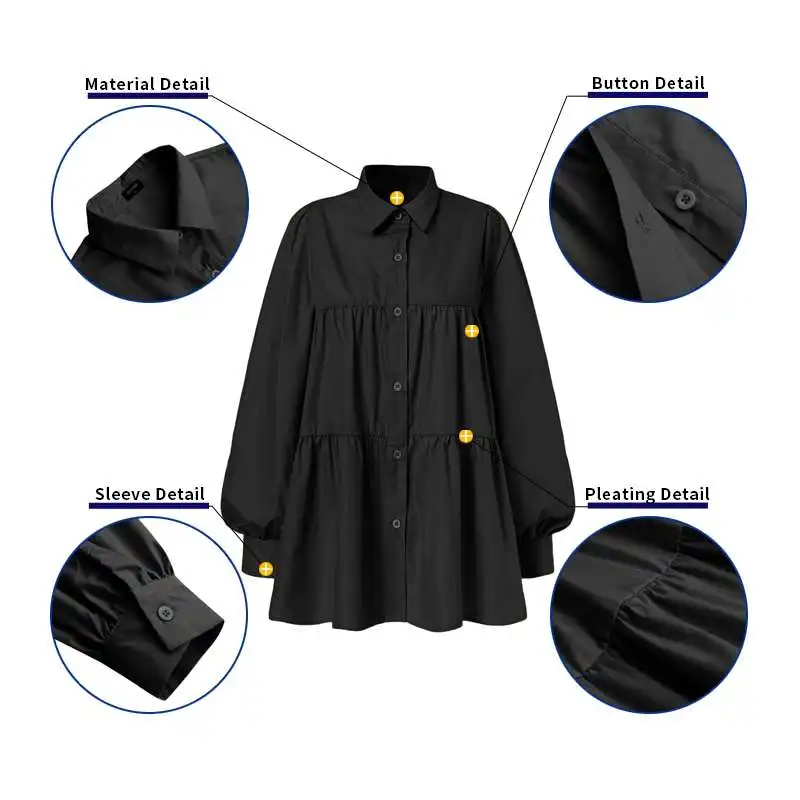 

Women'Tunic Sexy Lapel Neck Blouse 2021 VONDA Female Casual Solid Color Tops Office Ladies Blusas Femininas Plus Size