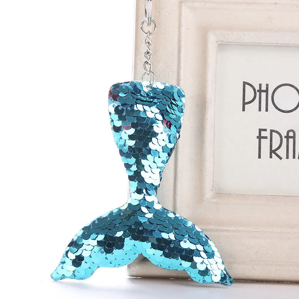 Blue MermaidTail Блестящее блестящее кольцо для ключей с русалочкой и единорогом, подвесная Елочная игрушка с сердечком, мягкий брелок для ключей, сумка для автомобиля, подвесной брелок - Цвет: Blue MermaidTail
