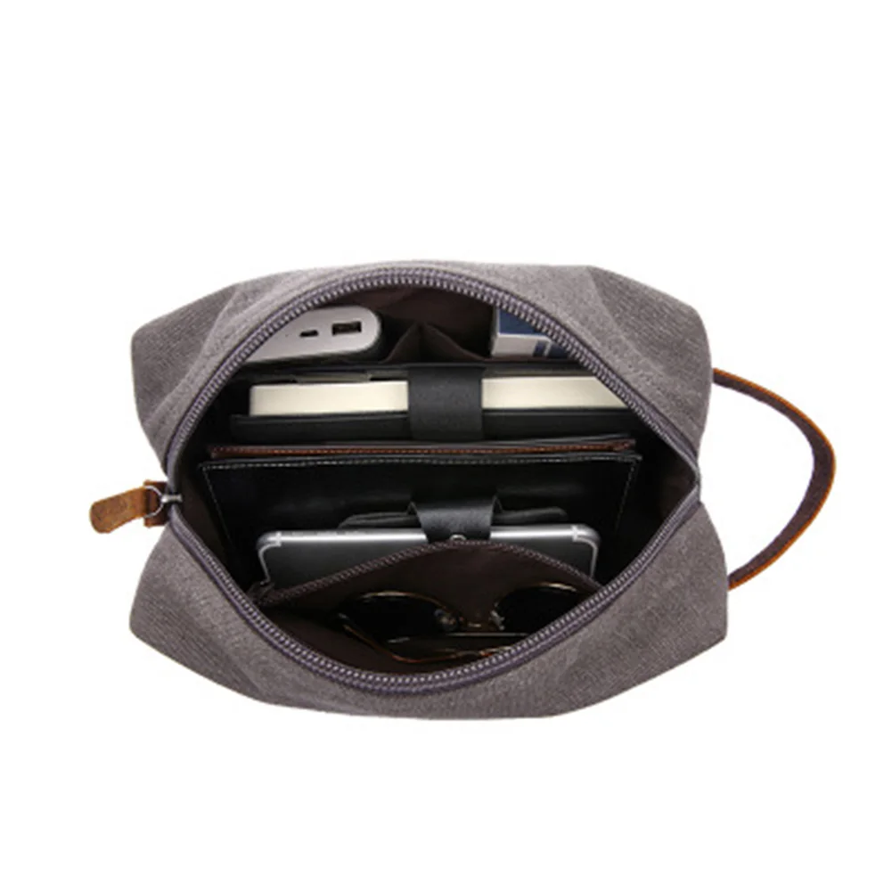 

Men Travel Toiletry Bag Canvas Leather Makeup Organizer Shaving Storage Pouch -OPK