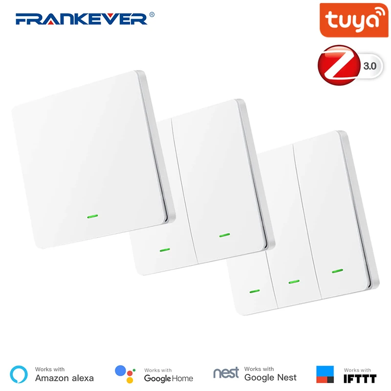 Смарт переключатель FrankEver Zigbee ЕС Tuya 1 2 3 Gang N + L работает с HUB беспроводной пульт