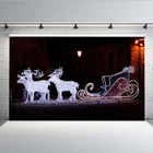 Зима Рождество олень сани улица светящиеся дома красивая зимняя фотография Фон ребенок портрет фото