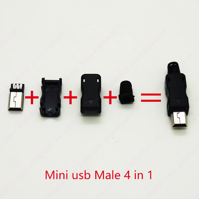 10/20Sets Mini USB 2.0 Male Connector (4 in 1) Mini USB Jack 5Pin Plug Socket With Plastic Cover With Tail Assemble Dia.3.2mm