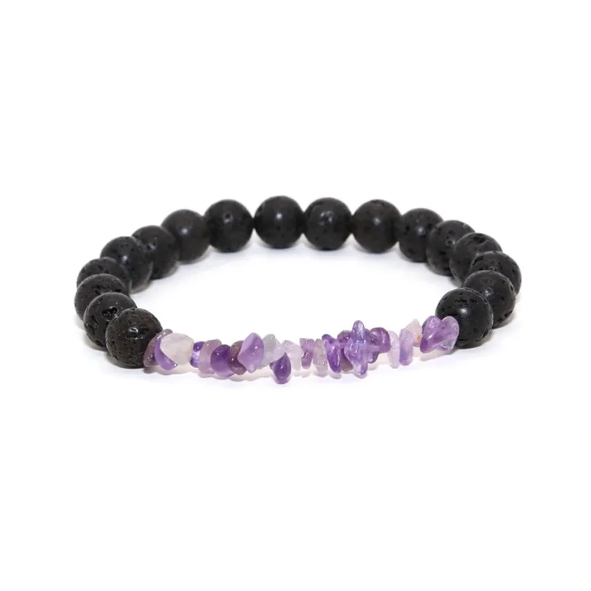

Ручной работы Плетение неправильной формы пурпурные аметисты с черным Лава Камень круглые бусины эластичный браслет очаровательные ювели...
