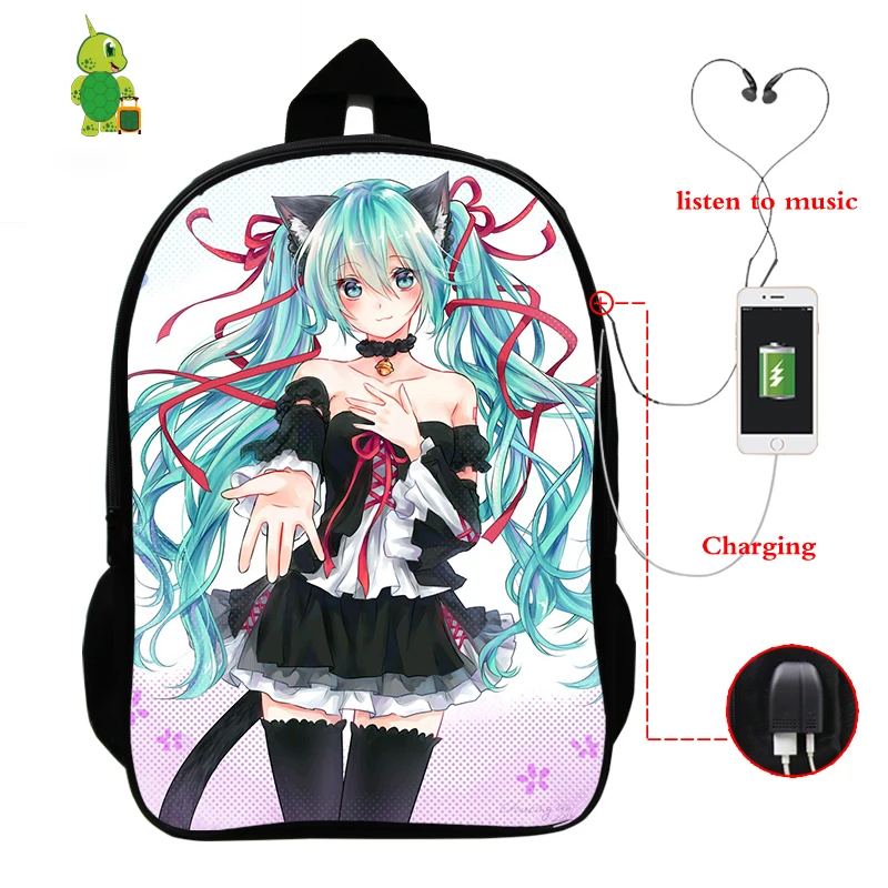 4 Аниме Хацунэ рюкзак с Miku школьные сумки для подростков мальчиков и девочек USB зарядка рюкзак многофункциональный рюкзак для ноутбука, сумки для путешествий - Цвет: 4