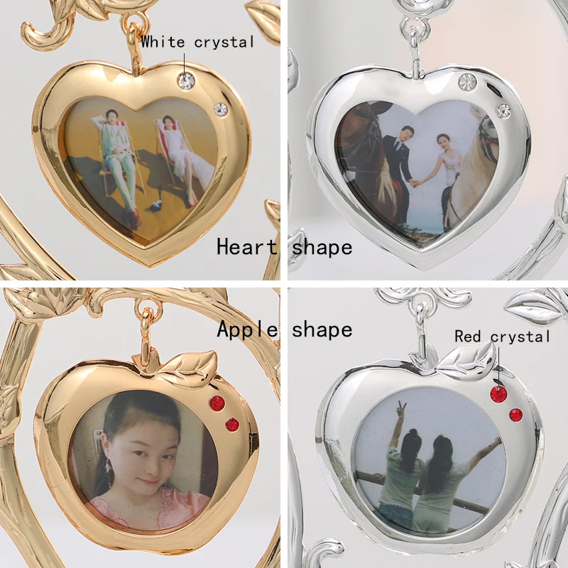 

LASODY Golden Silver Tree Shape Photo Frame Heart Apple Gift Family Tree with 7 Hanging Picture Frames Fits 1.5x1.5 Photo