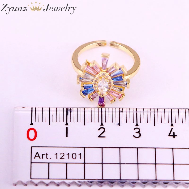 

6PCS, Rainbow cubic zirconia cz flower ring Micro Pave Zirconia fashion jewelry Gold filled engagement band ring