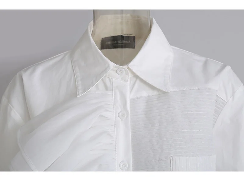 

Chiffon Striped Women Ruffles Big Size Blouse New Lapel Long Sleeve Loose Shirt Fashion Tide Spring Autumn 2021 1DD1288