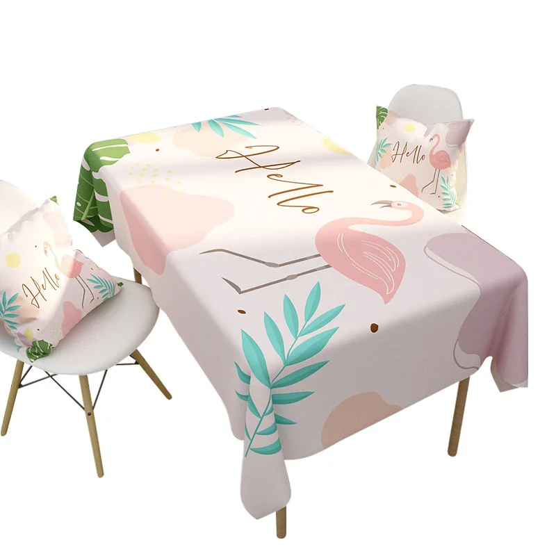 

Table Cloth Waterproof Cotton Linen Tablecloth Flamingo Green Plant Rectangular Hotel Household Coffee Table Cloth