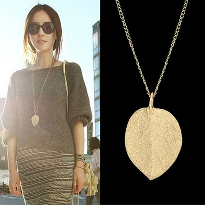 1PC Charm Graceful Shiny Golden Leaf Exquisite Pendant Necklace Long Sweater Chain |