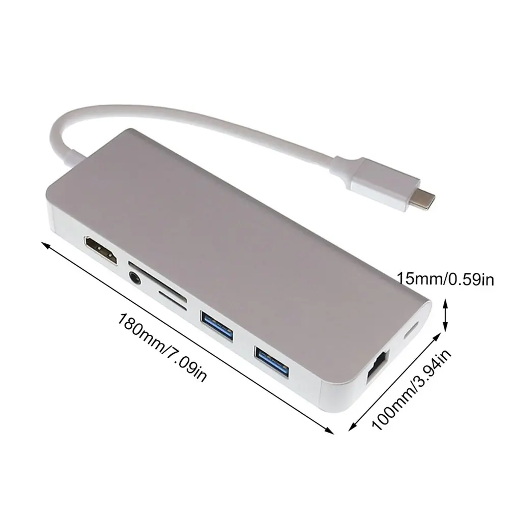 

8 In 1 USB C Type C HUB To 4K HDMI 3.5mm Audio 1000M RJ45 Secure TF Card Reader Type C PD Charging Adapter For Macbook