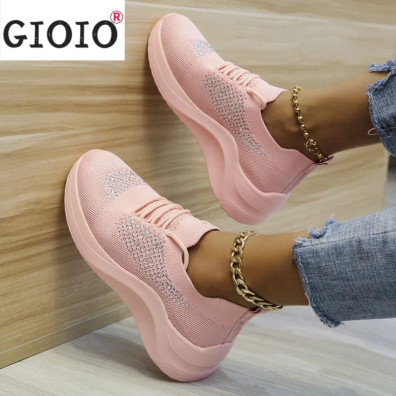 

Autumn Women's shoes White Sneakers Ladies Lace-up Casual Flat Shoes Women Mesh Rhinestone Sport Shoes Women Vulcanized Shoes