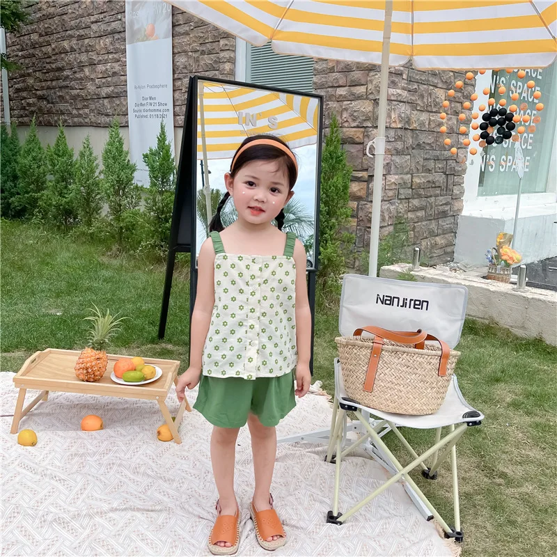 

New Arrive 2021 Summer Tops and Shorts Clothes Set 2 Pc Sleeveless Girl Clothing Set Baby Girls Clothes Kids Outfits Age 1-6