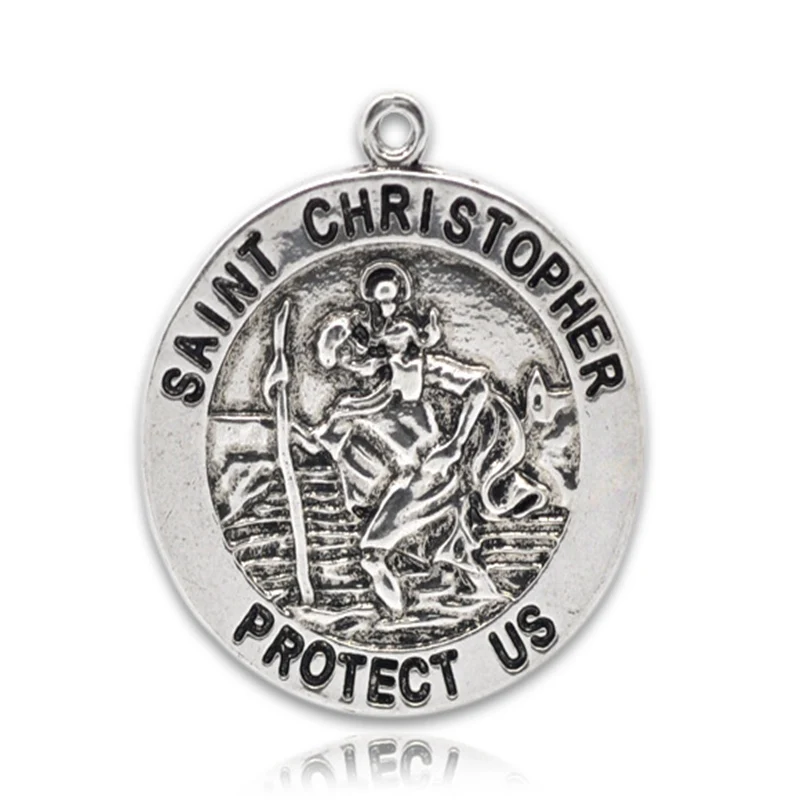 10 шт Doreen Box круглые подвески из сплава с принтом сообщение &quotSt.Christopher&quot