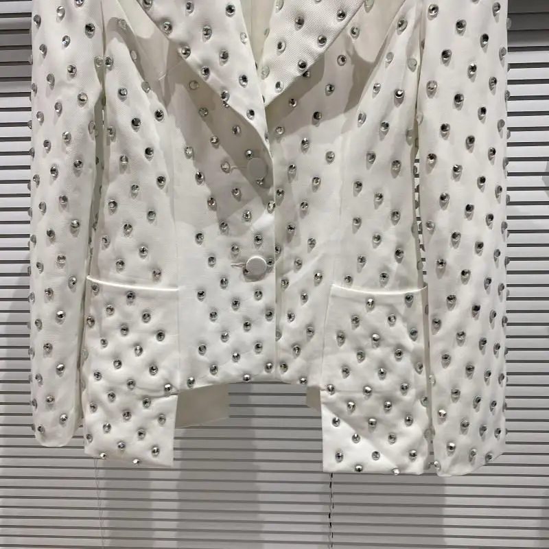 

2021 New Office Lady Blazer Spring Autumn New Full Body Rhinestone Beaded Business Suit Women's Coat Asymmetrical Tops Clothes