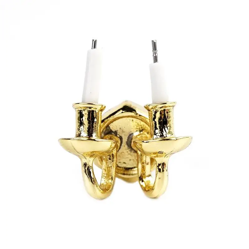 

1:12 Dollhouse Double Candle Wall Decoration Dollhouse Accessories Metal Dollhouse Miniature Wall Light Lamp Model Decoration