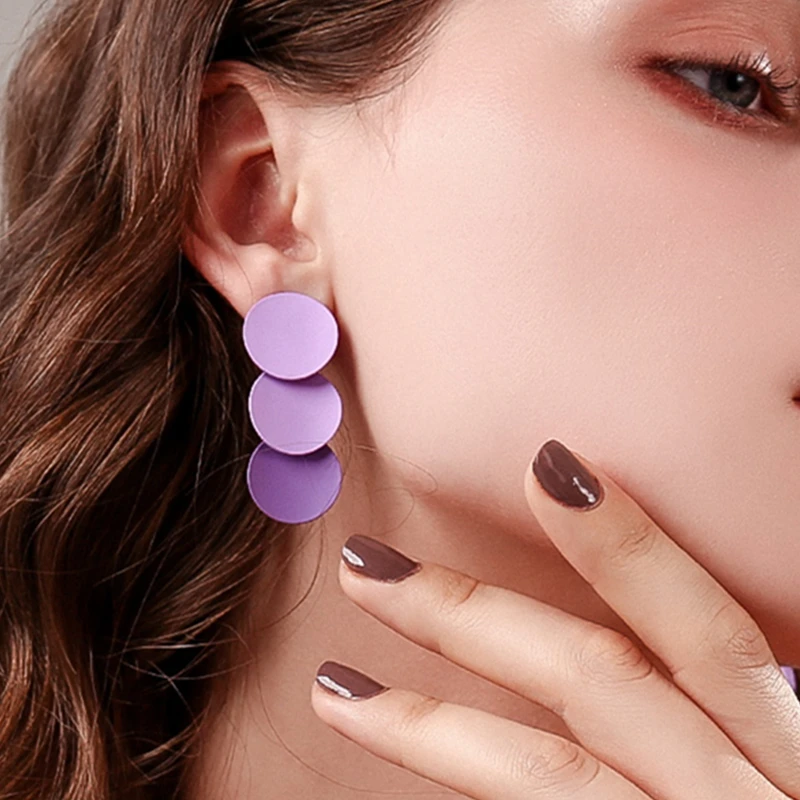 

AOMU 2020 New Fashion Geometric Round Purple Color Acrylic Long Dangle Drop Earrings for Women Jewelry Accessories