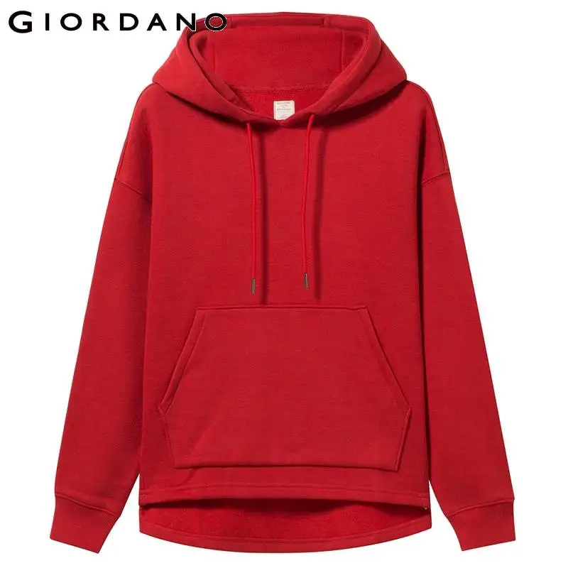 Giordano Для женщин пальто с капюшоном и длинным рукавом с флисовой подкладкой; толстовка с капюшоном с завязки на одежде Mujer Kanga карманом Теплые Топы 05329782