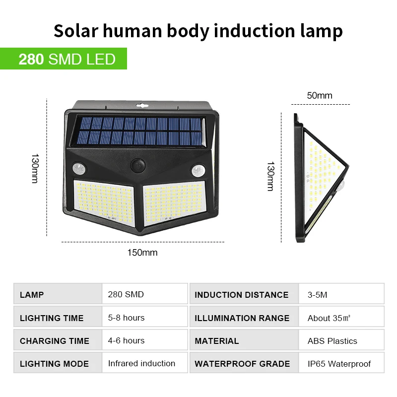 

280 SMD LED Solar Sensor Light PIR Motion Sensor Solar Powered Wall Lamp Waterproof Infrared Induction Street Light Garden Decor