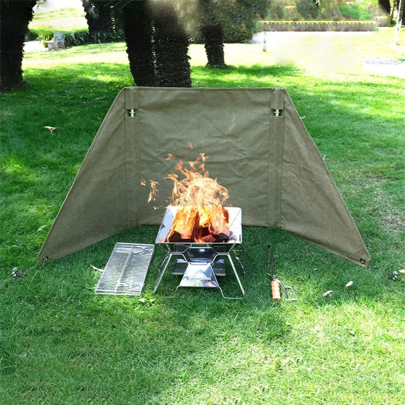 

68x75CM Outdoor Canvas Windbreak Protable Folding Vertical Fireproof Windproof Curtain Screen For Camping Picnic BBQ Cooking