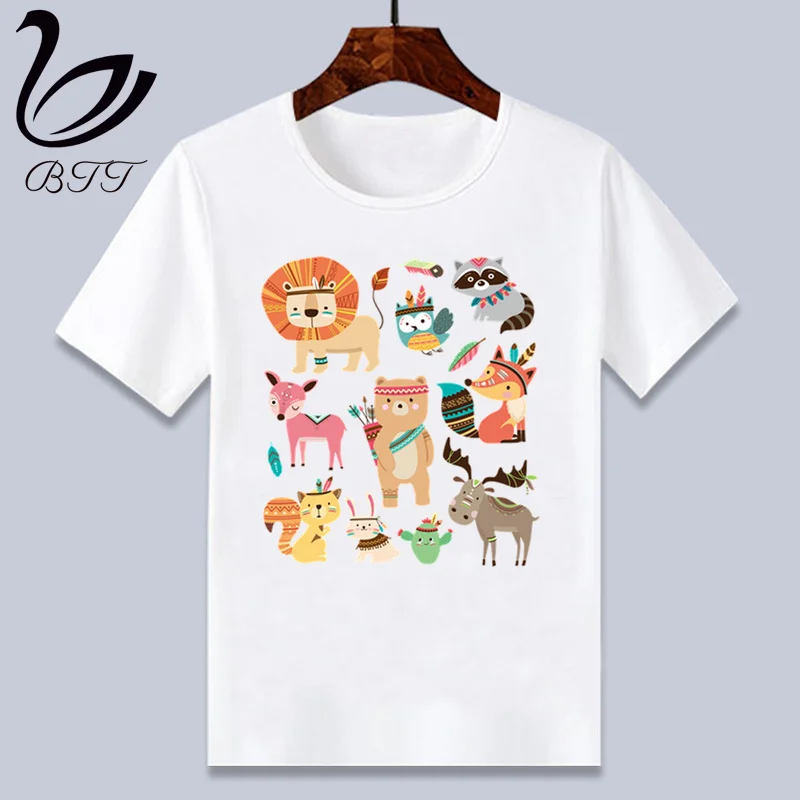 

Indian Style Cartoon Animal Tiger, Fox, Bird Cartoon Fashion Funny Print T-shirt Kids Summer O-Neck Tops Boys & Girls Tshirt