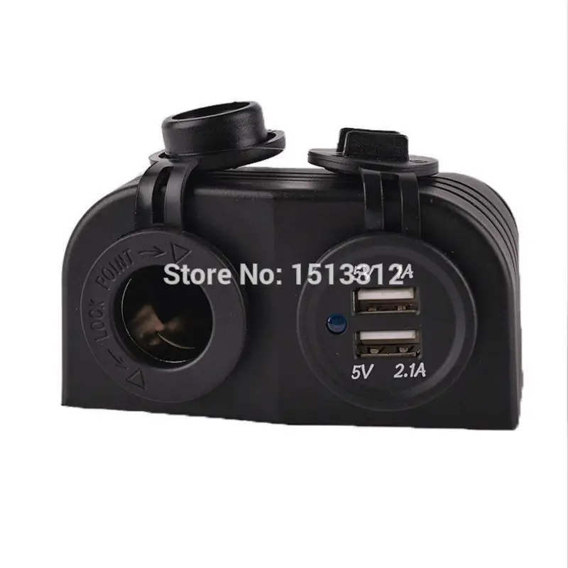 

12-24V DIY Waterproof Motocycle Dual USB Port Charger 3.1A Adapter w/ Cigarette Lighter Power Socket (12~24V)