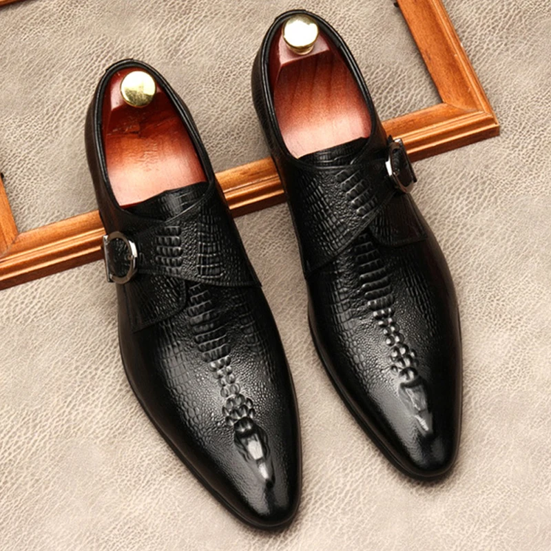 

Italian Style Hasp Dress Shoes For Men Genuine Leather Slip On Business Wedding Shoe Pointed Toe Formal Black Oxford Shoe Lofers