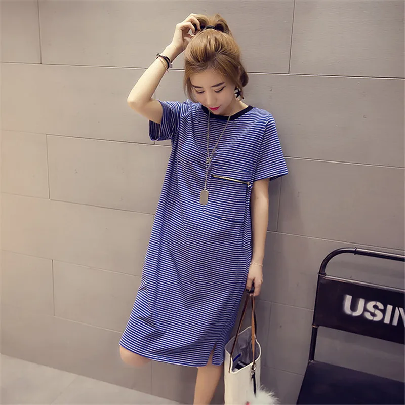 Хлопок 2020 летнее платье женская полосатая футболка с коротким рукавом