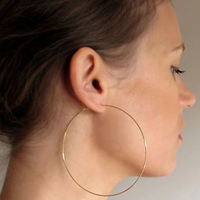 Крупные серьги кольца для женщин и девушек модные большие гладкие круглые