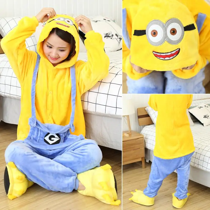 Minion FL Женский костюм животного кигуруми аниме милый Единорог стежка мультфильм костюмы унисекс комбинезон взрослые комбинезоны Скелет коала один кусок - Цвет: Minion FL