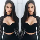 Женская кружевная рубашка, летняя элегантная кружевная Вязаные Короткие топы с длинным рукавом, Ажурные топы в стиле пэчворк