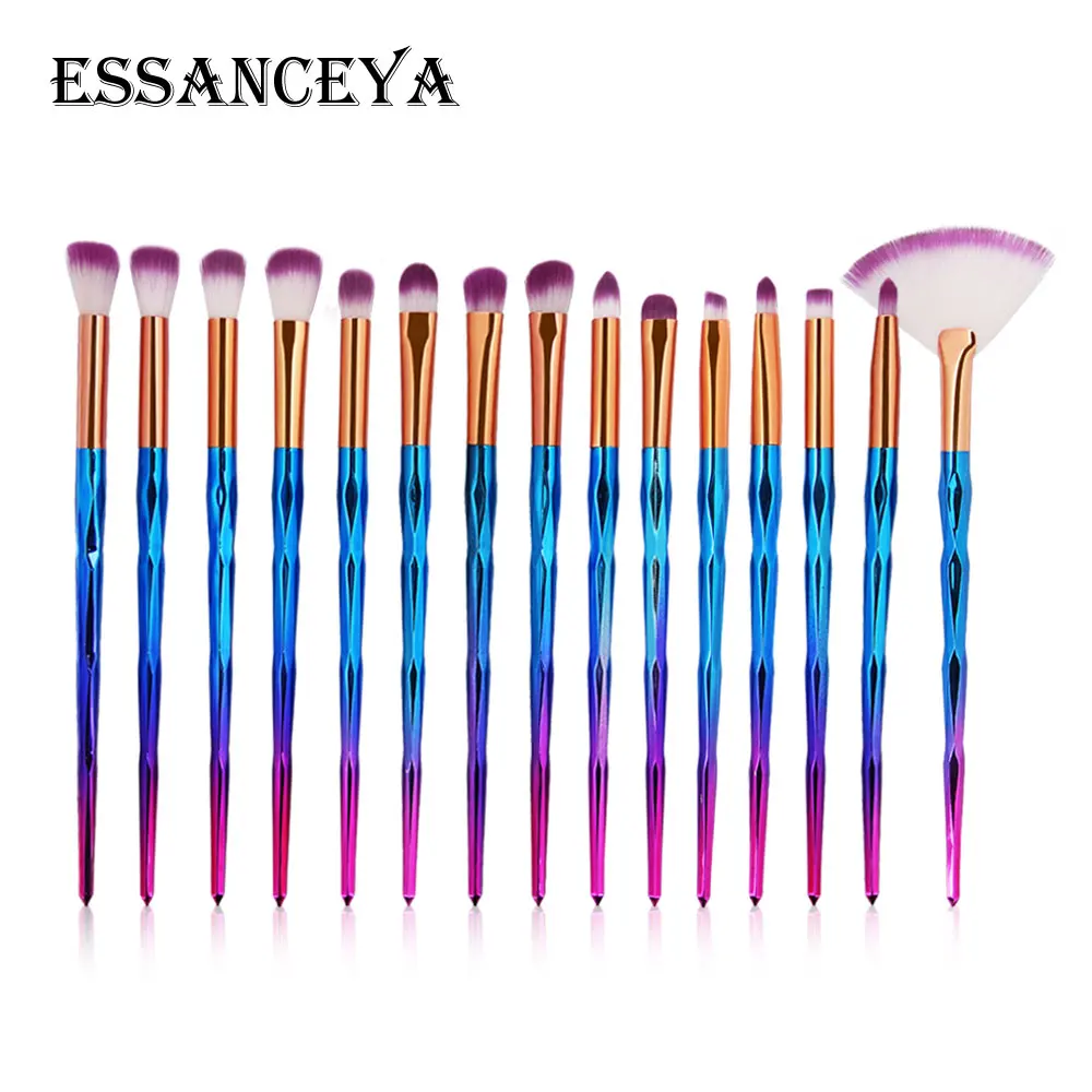 ESSANCEYA Горячая 11/21 шт. Русалка алмазные кисти для макияжа комплект рыбий хвост основа для макияжа лица Румяна Тени для век макияж кисть для смешивания кисти для макияжа - Handle Color: 15PCS