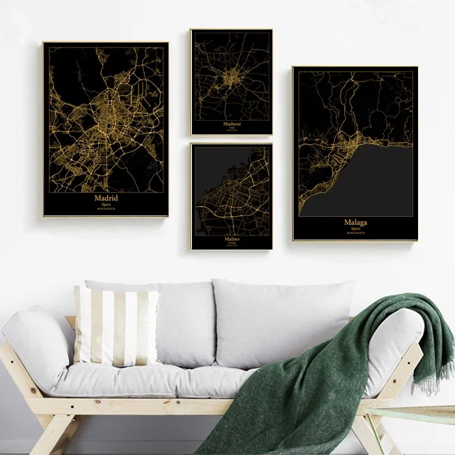 Мадрид Испания мадурай Индия Малага малмо Швеция Мальта карта холст постер