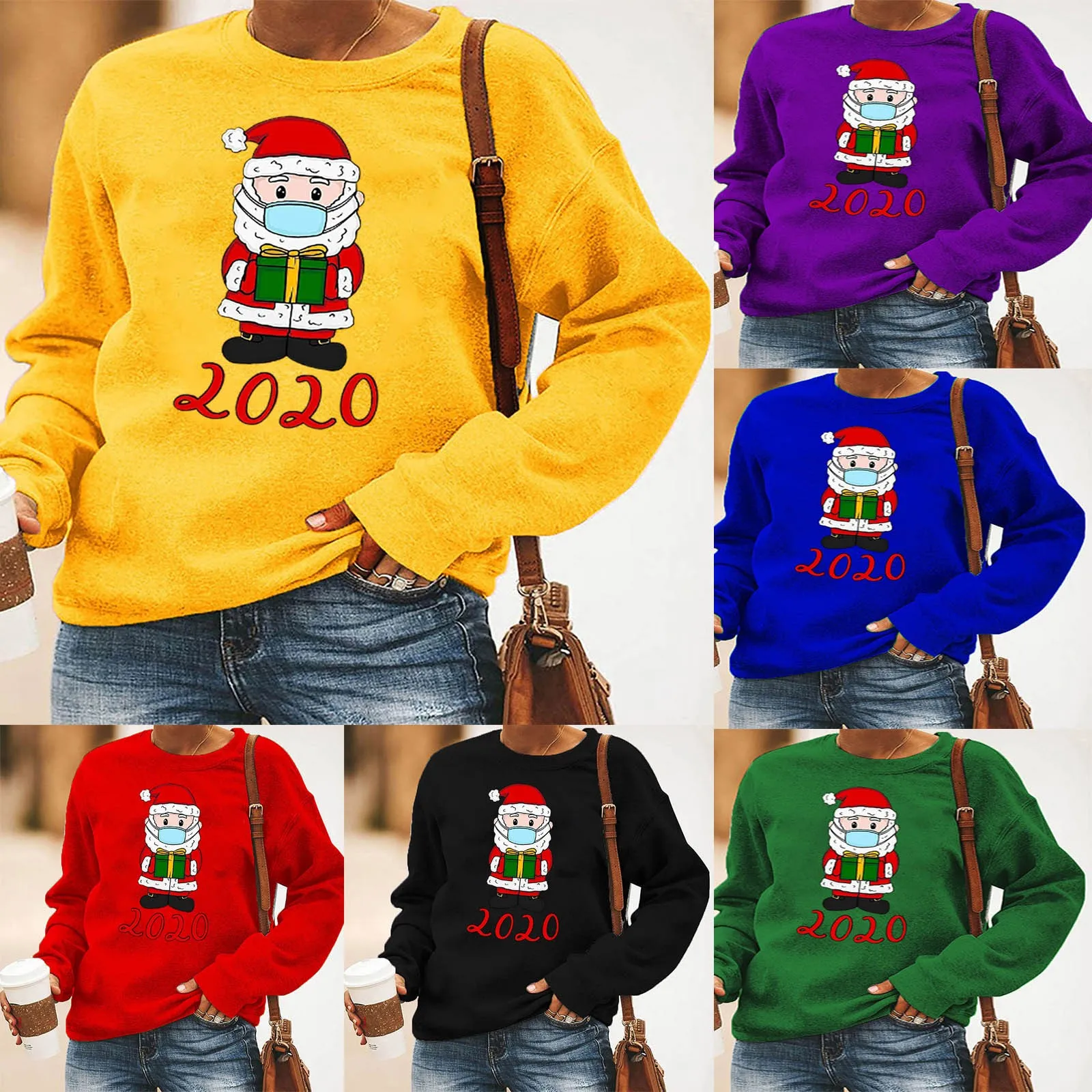 Женские топы 2020 Рождественская Толстовка с длинными рукавами и изображением